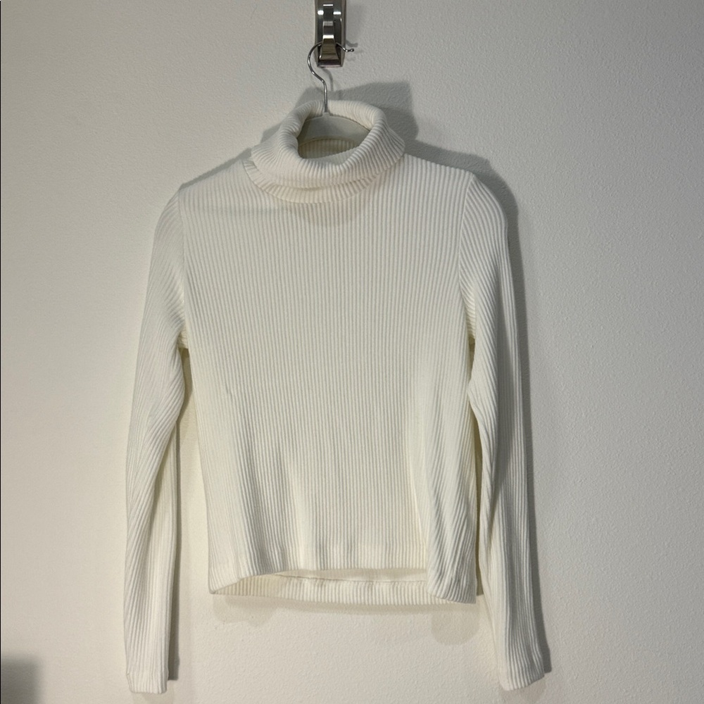 Club Monaco Cream Ribbed Turtleneck Sweater